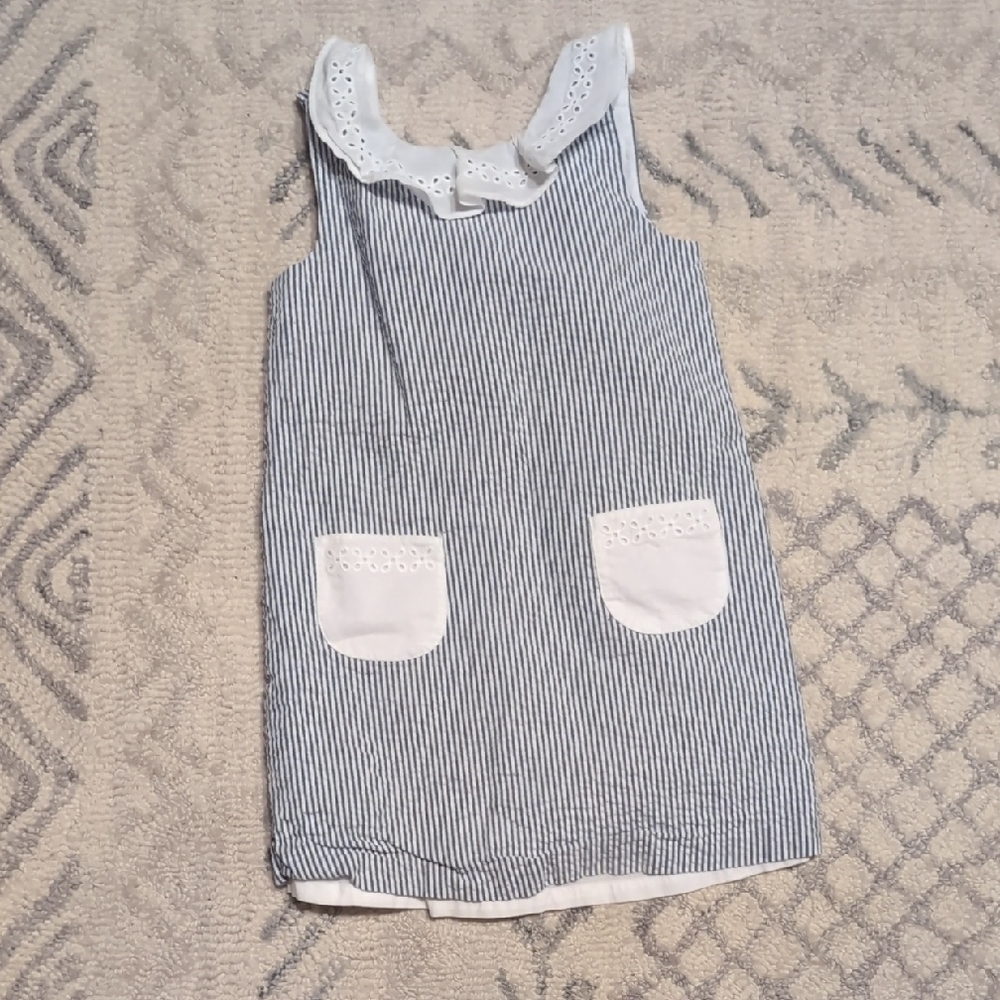 Janie and Jack Blue and White Striped Dress with Eyelet Collar